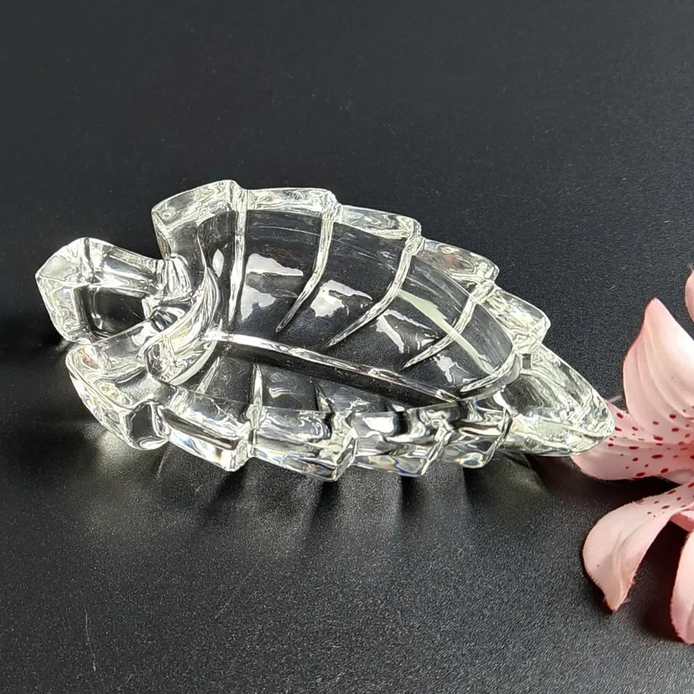 Vintage Crystal Leaf Shaped Ring Dish - 4 1/4